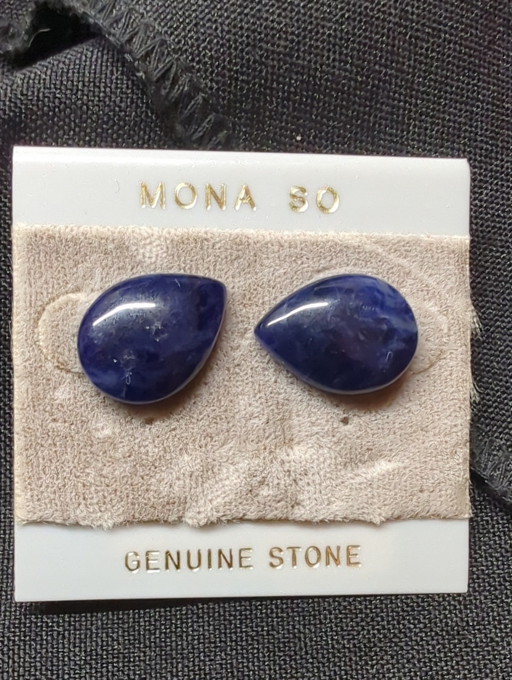 Genuine Stone (Lapis Lazuli) Navy Teardrop Stud Earrings